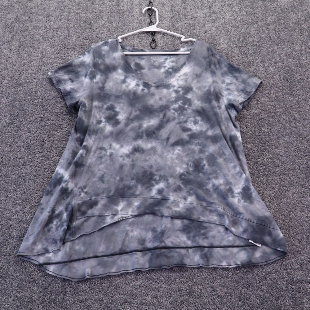 Calvin Klein Performance Shirt Womens 1X Gray Tie Dye V Neck